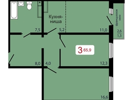 Продается 3-комнатная квартира ЖК КБС. Берег, дом 7 строение 6, 65.9  м&sup2;, 9700000 рублей
