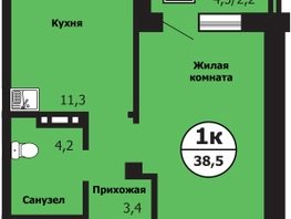 Продается 1-комнатная квартира ЖК Тихие зори, дом Гранит корпус 2, 38.2  м&sup2;, 6160000 рублей