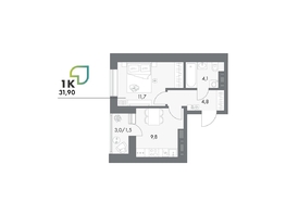 Продается 1-комнатная квартира ЖК Аллея Парк, 4 этап, 31.9  м&sup2;, 5072100 рублей