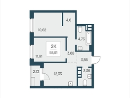 Продается 2-комнатная квартира ЖК Расцветай в Солнечном, дом 2, 58.01  м&sup2;, 8100000 рублей