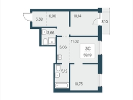 Продается 3-комнатная квартира ЖК Расцветай в Солнечном, дом 2, 59.19  м&sup2;, 7700000 рублей