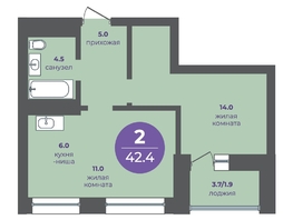 Продается 2-комнатная квартира ЖК Прогресс-квартал Перемены, дом 4, 42.4  м&sup2;, 6996000 рублей