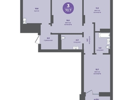 Продается 3-комнатная квартира ЖК Прогресс-квартал Перемены, дом 4, 70.7  м&sup2;, 10605000 рублей