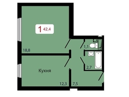 Продается 1-комнатная квартира ЖК КБС. Берег, дом 7 строение 5, 42.4  м&sup2;, 6589000 рублей