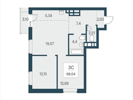 Продается 3-комнатная квартира ЖК Расцветай в Солнечном, дом 2, 68.64  м&sup2;, 9000000 рублей