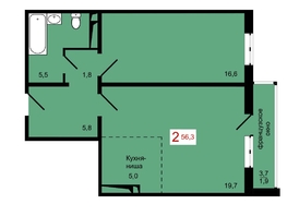 Продается 2-комнатная квартира ЖК КБС. Берег, дом 7 строение 2, 56.3  м&sup2;, 8050000 рублей