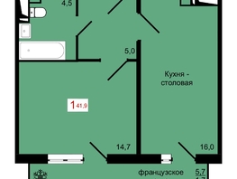 Продается 1-комнатная квартира ЖК КБС. Курчатова, дом 12.1, 41.9  м&sup2;, 7200000 рублей