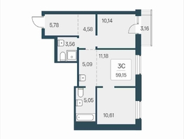 Продается 3-комнатная квартира ЖК Расцветай в Солнечном, дом 2, 59.15  м&sup2;, 8150000 рублей