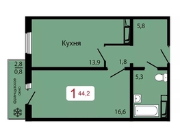 Продается 1-комнатная квартира ЖК КБС. Классика, дом 3, 44.2  м&sup2;, 6850000 рублей