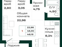 Продается 1-комнатная квартира ЛОКОМОТИВ, б/с 5 и 6, 48.15 м², 3876075 рублей