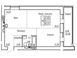Продается 2-комнатная квартира Северо-Западная 2-я ул, 58.35 м², 3967000 рублей