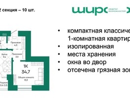 Продается 1-комнатная квартира ЖК Широта, корпус 2, 34.7  м², 4229930 рублей