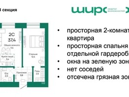 Продается 2-комнатная квартира ЖК Широта, корпус 1, 37.4  м², 4660040 рублей