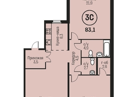 Продается 3-комнатная квартира ЖК Адалин на Семенова, дом 27 корпус 4, 83.1  м²