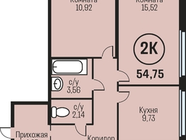 Продается 2-комнатная квартира ЖК Адалин на Южном, дом 15 корпус 1, 54.75  м², 5529750 рублей