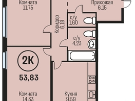 Продается 2-комнатная квартира ЖК Адалин на Южном, дом 15 корпус 3, 53.83  м², 5383000 рублей