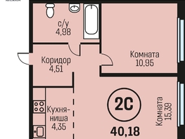 Продается 2-комнатная квартира ЖК Адалин на Южном, дом 15 корпус 8, 40.18  м², 4741240 рублей