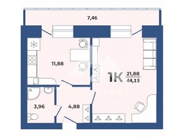 Продается 1-комнатная квартира Партизанская/Циолковского ул, 44.13  м², 6798933 рублей