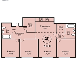 Продается 4-комнатная квартира ЖК Адалин на Южном, дом 15 корпус 7, 79.86  м², 7986000 рублей