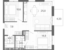 Продается 3-комнатная квартира ЖК Вышка, корпус 1, 69.92  м², 12857000 рублей