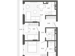 Продается 3-комнатная квартира ЖК Меланж, 56.17  м², 10130000 рублей