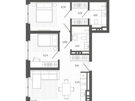 Продается 3-комнатная квартира ЖК Меланж, 57.92  м², 10042000 рублей