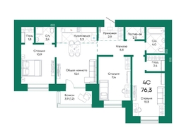 Продается 4-комнатная квартира ЖК Широта, корпус 1, 76.3  м², 10384430 рублей