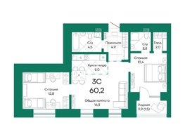 Продается 3-комнатная квартира ЖК Широта, корпус 2, 60.2  м², 8072820 рублей