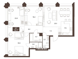 Продается 4-комнатная квартира ЖК Сахаров Парк, 116.7  м², 37822470 рублей