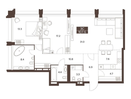 Продается 3-комнатная квартира ЖК Сахаров Парк, 107.6  м², 39166400 рублей