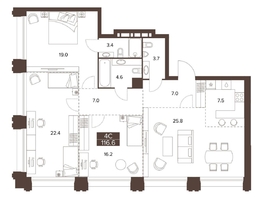 Продается 4-комнатная квартира ЖК Сахаров Парк, 116.6  м², 38785824 рублей