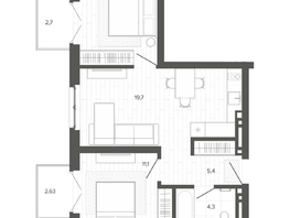 Продается 3-комнатная квартира ЖК Вышка, корпус 3, 56.18  м², 10552000 рублей