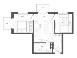 Продается 3-комнатная квартира ЖК Вышка, корпус 3, 51.46  м², 9867000 рублей