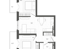 Продается 3-комнатная квартира ЖК Вышка, корпус 3, 59.18  м², 11035000 рублей