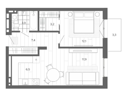 Продается 2-комнатная квартира ЖК Вышка, корпус 1, 54.45  м², 9982000 рублей