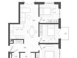 Продается 4-комнатная квартира ЖК Вышка, корпус 2, 78.29  м², 12615000 рублей