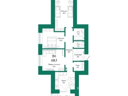 Продается 3-комнатная квартира ЖК Широта, корпус 1, 68.1  м², 9949410 рублей