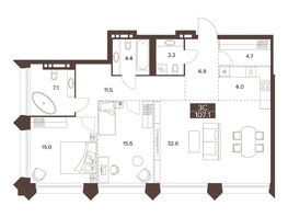 Продается 3-комнатная квартира ЖК Сахаров Парк, 107.1  м², 38577420 рублей