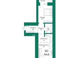 Продается 2-комнатная квартира ЖК Широта, корпус 2, 44.6 м², 6078534 рублей