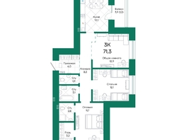 Продается 3-комнатная квартира ЖК Широта, корпус 1, 71.3 м², 10424060 рублей