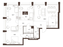 Продается 4-комнатная квартира ЖК Сахаров Парк, 116.6 м², 46400970 рублей