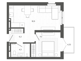 Продается 2-комнатная квартира ЖК Вышка, корпус 2, 44.83  м², 8547000 рублей