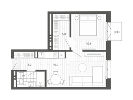 Продается 2-комнатная квартира ЖК Вышка, корпус 1, 44.63  м&sup2;, 8746000 рублей