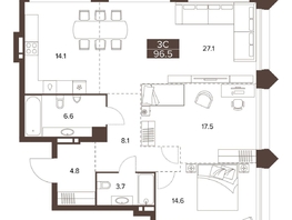 Продается 3-комнатная квартира ЖК Сахаров Парк, 96.5  м&sup2;, 38160442 рублей