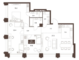 Продается 4-комнатная квартира ЖК Сахаров Парк, 117.4  м&sup2;, 46289293 рублей