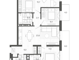 Продается 4-комнатная квартира ЖК Вышка, корпус 1, 92.54  м&sup2;, 15769000 рублей