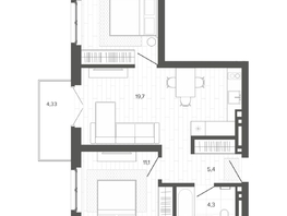 Продается 3-комнатная квартира ЖК Вышка, корпус 3, 54.95  м&sup2;, 11261000 рублей