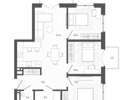Продается 4-комнатная квартира ЖК Вышка, корпус 3, 79.79  м&sup2;, 14957000 рублей