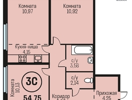 Продается 3-комнатная квартира ЖК Адалин на Южном, дом 15 корпус 7, 54.75  м&sup2;, 6296250 рублей