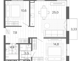 Продается 3-комнатная квартира ЖК Вышка, корпус 1, 69.05  м&sup2;, 13192000 рублей
